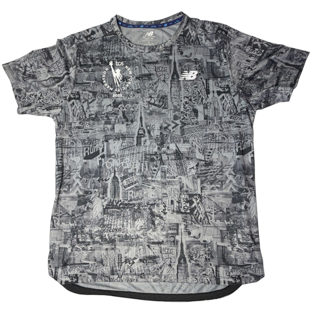 New Balance 2022 TCS NYC Marathon Running Shirt Gray Graphic Men's L EUC